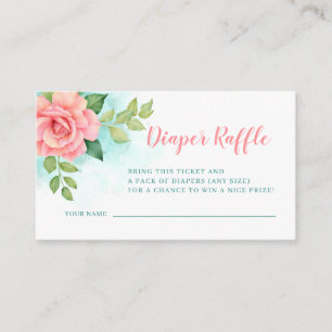 Cartão De Informações Raffle de Fralda cor-de-rosa Rosa floral