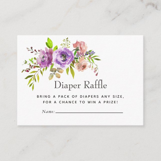 Cartão De Informações Raffle de Fralda de Primavera Floral de Aquarela (Frente)