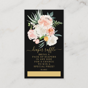 Cartão De Informações Raffle de Fralda Floral Dourado Cor-de-rosa-claro