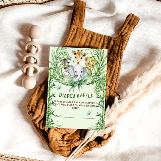 Cartão De Informações Raffle Fralda Arco Verde Animais Safari (Criador carregado)
