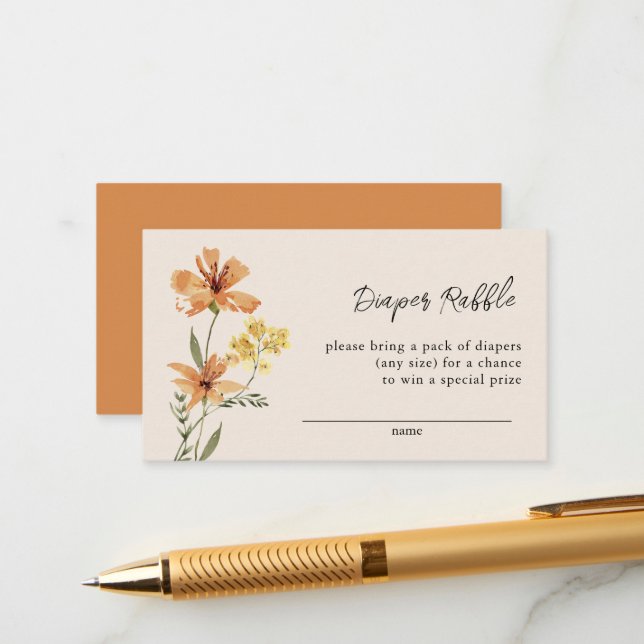 Cartão De Informações Raffle Fralda de Chá de fraldas de flor selvagem (Frente/Verso In Situ)