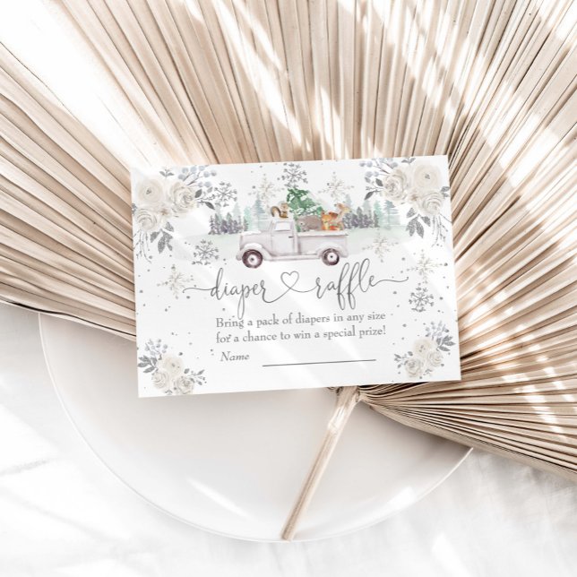Cartão De Informações Raffle Fralda Floral Branco-Inverno (Criador carregado)