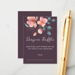 Cartão De Informações Raffle, Fralda Floral Dourada e Rosa Elegante