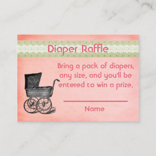 Cartão De Informações Raffle, Fralda Floral Verde e Rosa Vintage