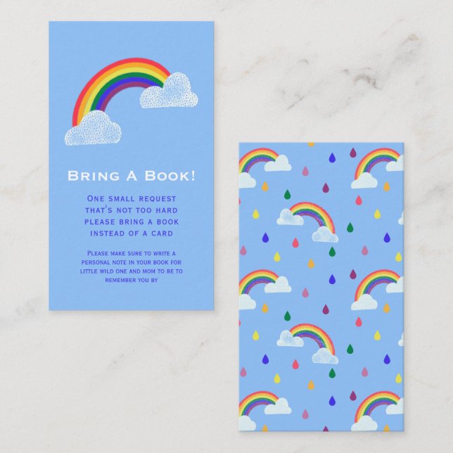 Cartão De Informações Rainbow Raindrops Chá de fraldas Book Request Encl (Frente/Verso)