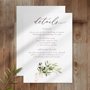 Cartão De Informações Ramo de Oliveira Aquarela Casamento Minimalista El