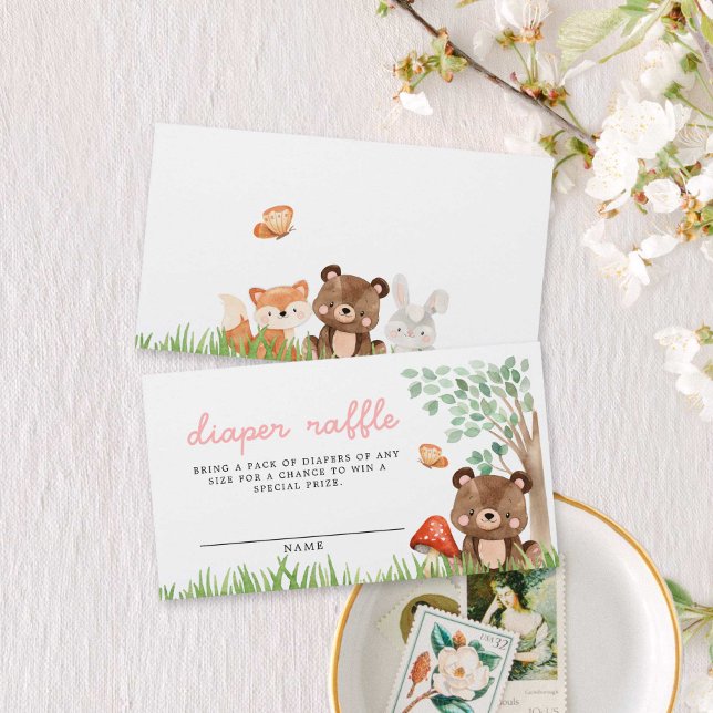 Cartão De Informações Rapariga Chá de fraldas da Woodland Raffle (Criador carregado)