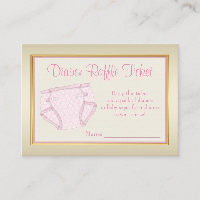 Cartão De Informações Raparigas Rosa, Fralda Dourada, Bilhete Raffle (Frente)