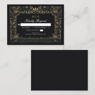 Cartão De Informações Raven Floral Weding Verde RSVP Gótico Encantado