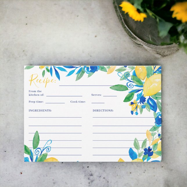 Cartão De Informações receita de casamento em azul floral script italian (Italian lemon blue floral script bridal recipe enclosure card)