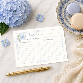 Cartão De Informações Receita de Chá de Noiva com Hortênsia Azul Elegant