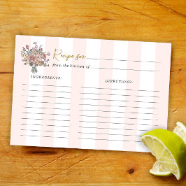 Cartão De Informações Receita de Chá de panela Floral com risca rosa