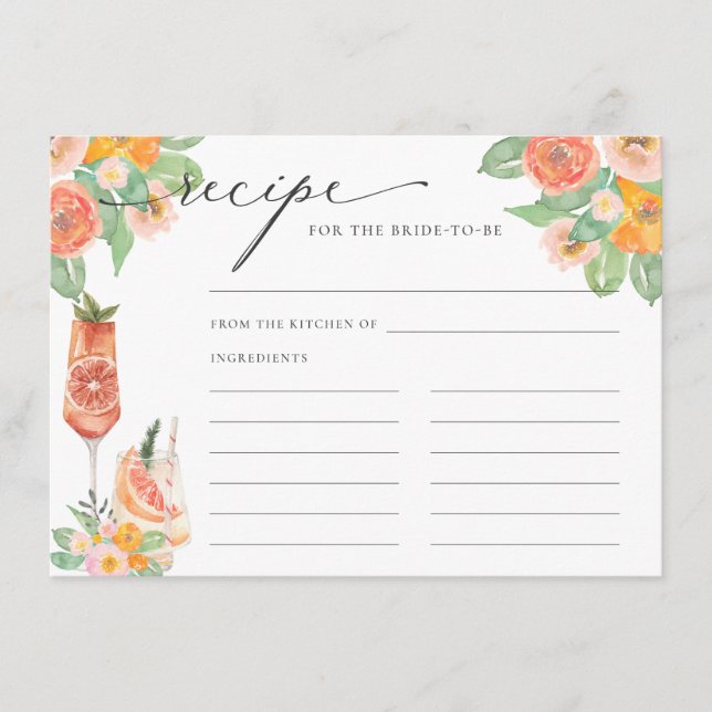 Cartão De Informações Receita de coquetel brilhante para a noiva ser (Frente)