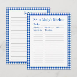 Cartão De Informações Receita de Xadrez de Gingham Azul e Branco