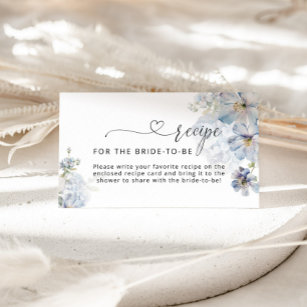 Cartão De Informações Receita floral azul elegante para a noiva