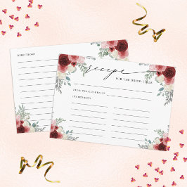 Cartão De Informações Receita para a Noiva ser Floral de Vinho Vermelho