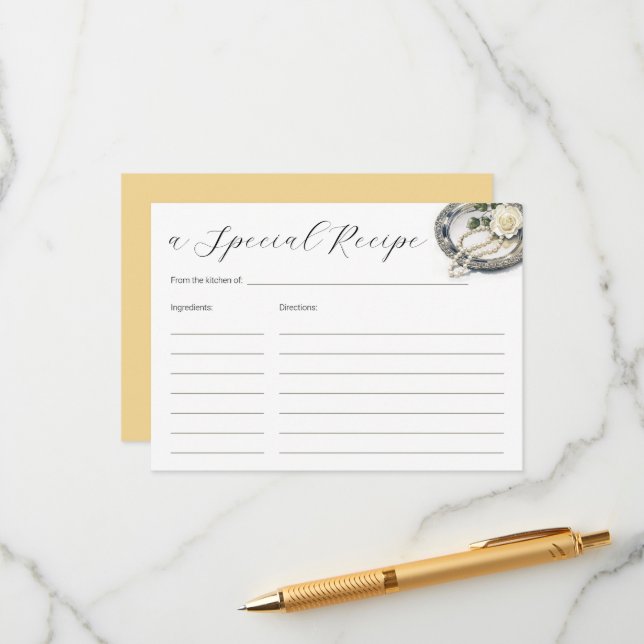 Cartão De Informações Receita para Chá de Noiva Pérolas e Rosa (Frente/Verso In Situ)