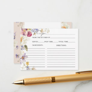 Cartão De Informações Receitas do Chá de panela Boho de Flores Selvagens
