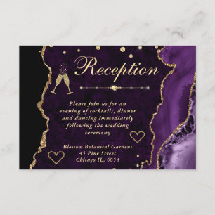 Cartão De Informações Recepção de Ágata Falsa Brilho Roxo e Dourado