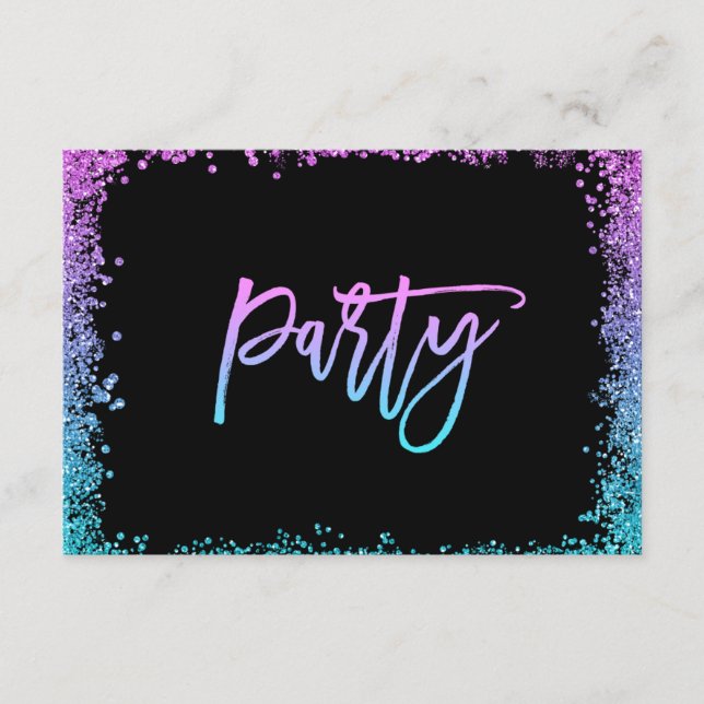 Cartão De Informações Recepção de Bat Mitzvah com Glitter de Teal Roxo (Frente)
