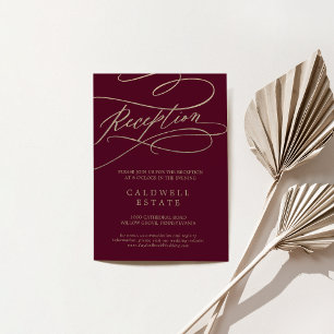 Cartão De Informações Recepção de Caligrafia Romântica Burgundia