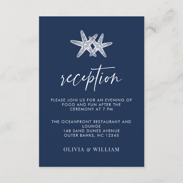 Cartão De Informações Recepção de Casamento à Beira-Mar com Estrela-do-M (Frente)