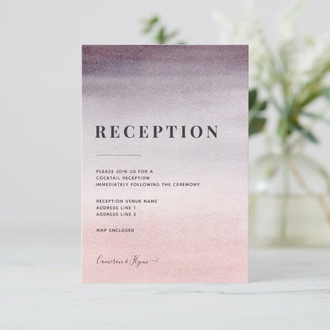 Cartão De Informações Recepção de Casamento Aquarela com Degradê Rosa e  (Em pé/Frente)
