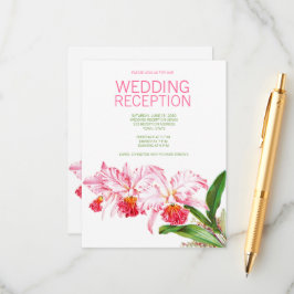 Cartão De Informações Recepção de Casamento Aquarela com Orquídeas Rosa
