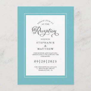 Cartão De Informações Recepção de Casamento Azul Água Elegante Bordas Ch