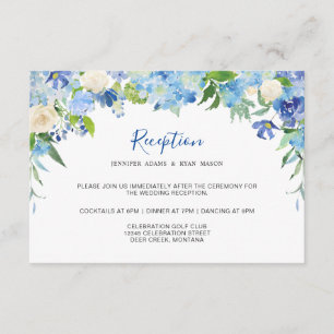 Cartão De Informações Recepção de casamento Azul-Claro Hydrangea & Green