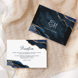 Cartão De Informações Recepção de casamento Azul Dourada de Agato Modern