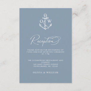 Cartão De Informações Recepção de casamento Azul Dusty Anchor Náutica