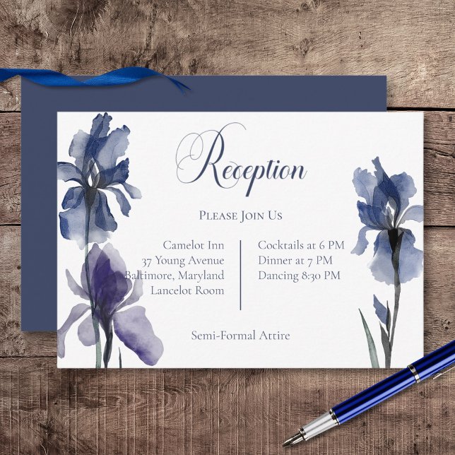 Cartão De Informações Recepção de casamento Azul Iris Flores (Blue Iris Flowers Wedding Reception Card)