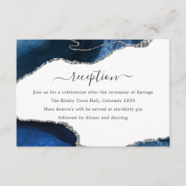 Cartão De Informações Recepção de Casamento Azul Marinho e Ágata Prata