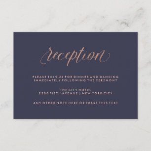 Cartão De Informações Recepção de Casamento Azul Meia-Noite e Dourado Ro
