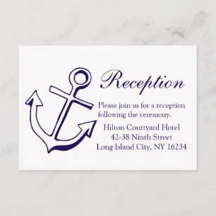 Cartão De Informações Recepção de Casamento Azul Naval Náutico Âncora de