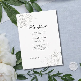 Cartão De Informações Recepção de casamento Botânica de Prata Minimalist