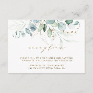 Cartão De Informações Recepção de casamento Botânica Dourada e Verde