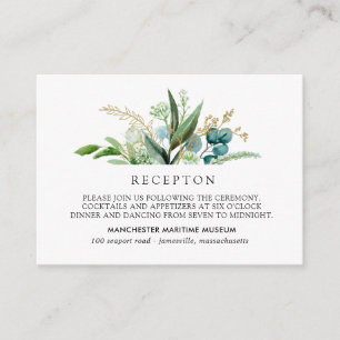 Cartão De Informações Recepção de casamento Botânica Dourada e Verde