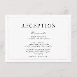Cartão De Informações Recepção de casamento branca e preto elegante