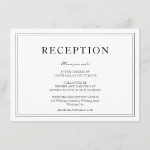 Cartão De Informações Recepção de casamento branca e preto elegante