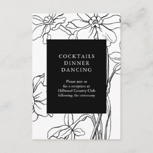Cartão De Informações Recepção de casamento Branca e Preto Floral Modern
