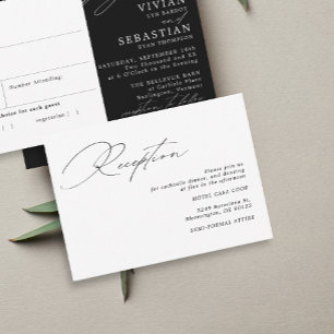 Cartão De Informações Recepção de casamento Branca Negra de Caligrafia M