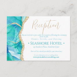 Cartão De Informações Recepção de casamento brilhante Dourada azul Elega