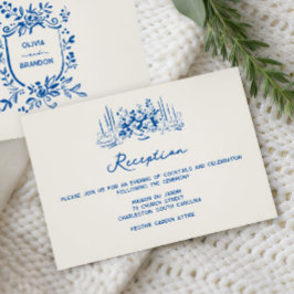 Cartão De Informações Recepção de Casamento Caprichosa Azul Francês 