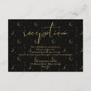 Cartão De Informações Recepção de Casamento Celestial Elegante Preto e D