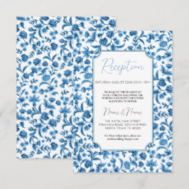 Cartão De Informações Recepção de casamento Chintz Azul Branco Ditsy Flo
