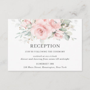 Cartão De Informações Recepção de casamento Cinzenta Floral Cor-de-Rosa 