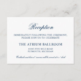 Cartão De Informações Recepção de Casamento Clássico Elegante Azul Marin