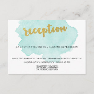 Cartão De Informações Recepção de Casamento com Aquarela em Beige e Dour